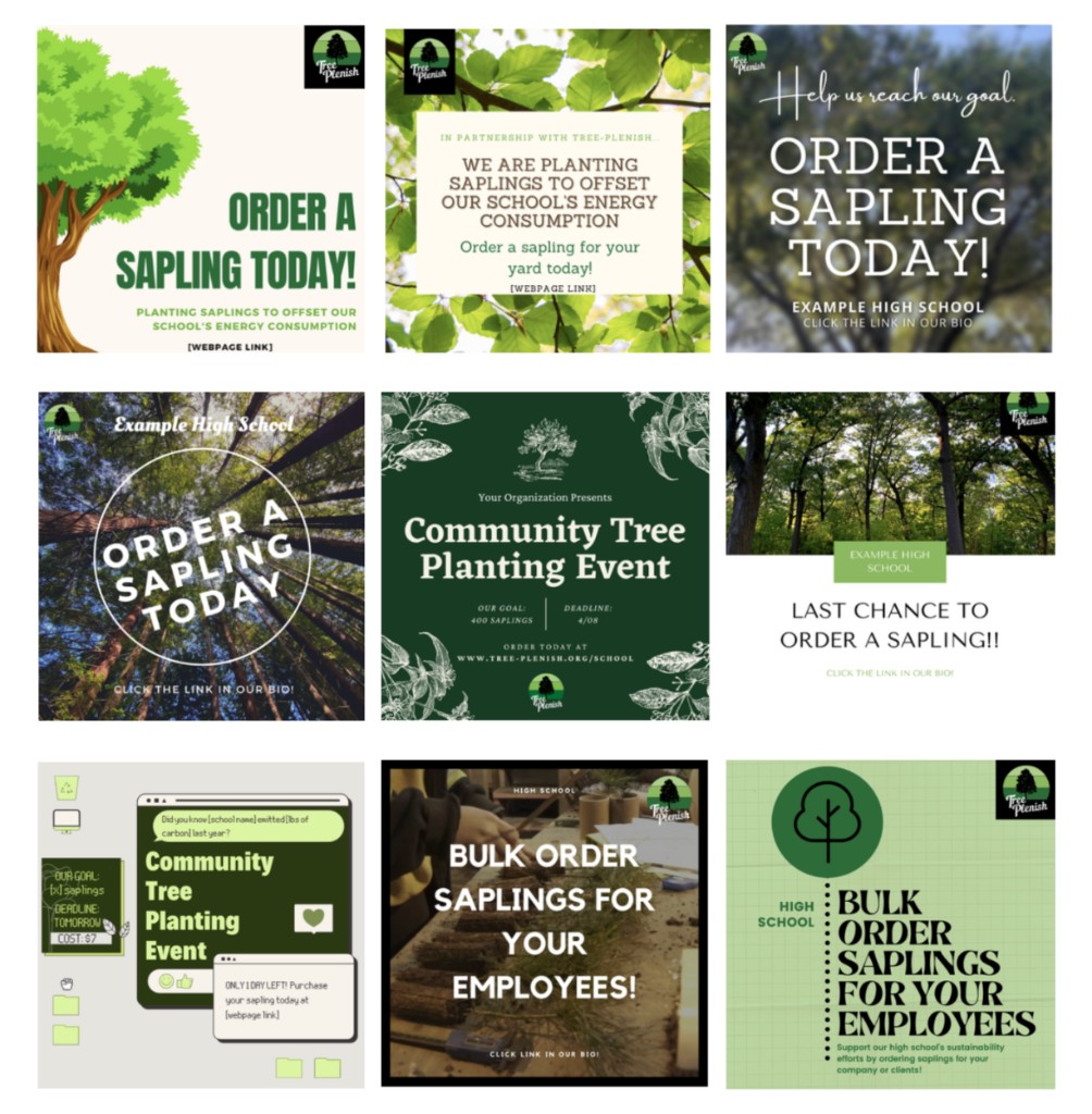 Collection of customizable Tree-Plenish social media post templates